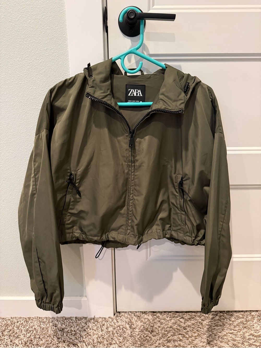 ZARA Olive Green Lightweight cropped Raincoat
